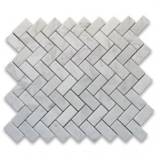 Carrara White Italian Carrera Marble Herringbone Mosaic Tile 1 x 2 Polished - B00BGZU9Q8